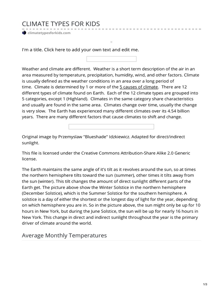 Climate Types For Kids | PDF