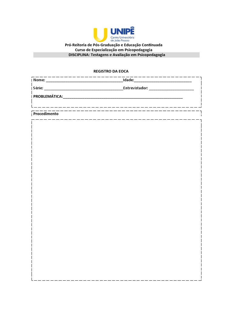 Modelo de Registro - EOCA 1 | PDF