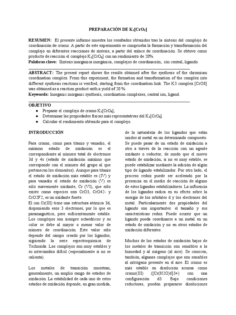 Síntesis de K3[CrO8] y análisis | PDF