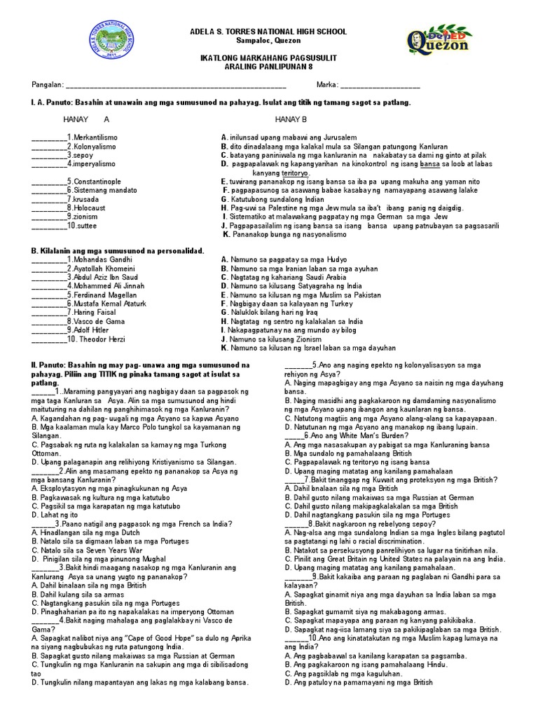 4th Periodical Test AP 8 Long | PDF