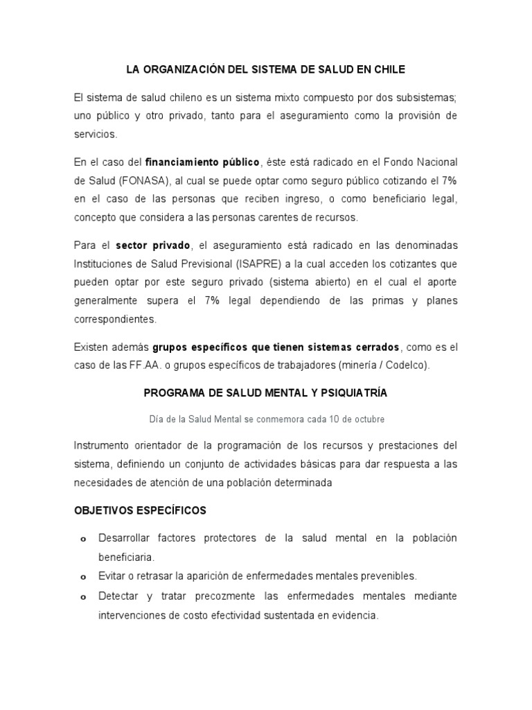 La Organización Del Sistema de Salud en Chile | PDF | Ciencias sociales ...