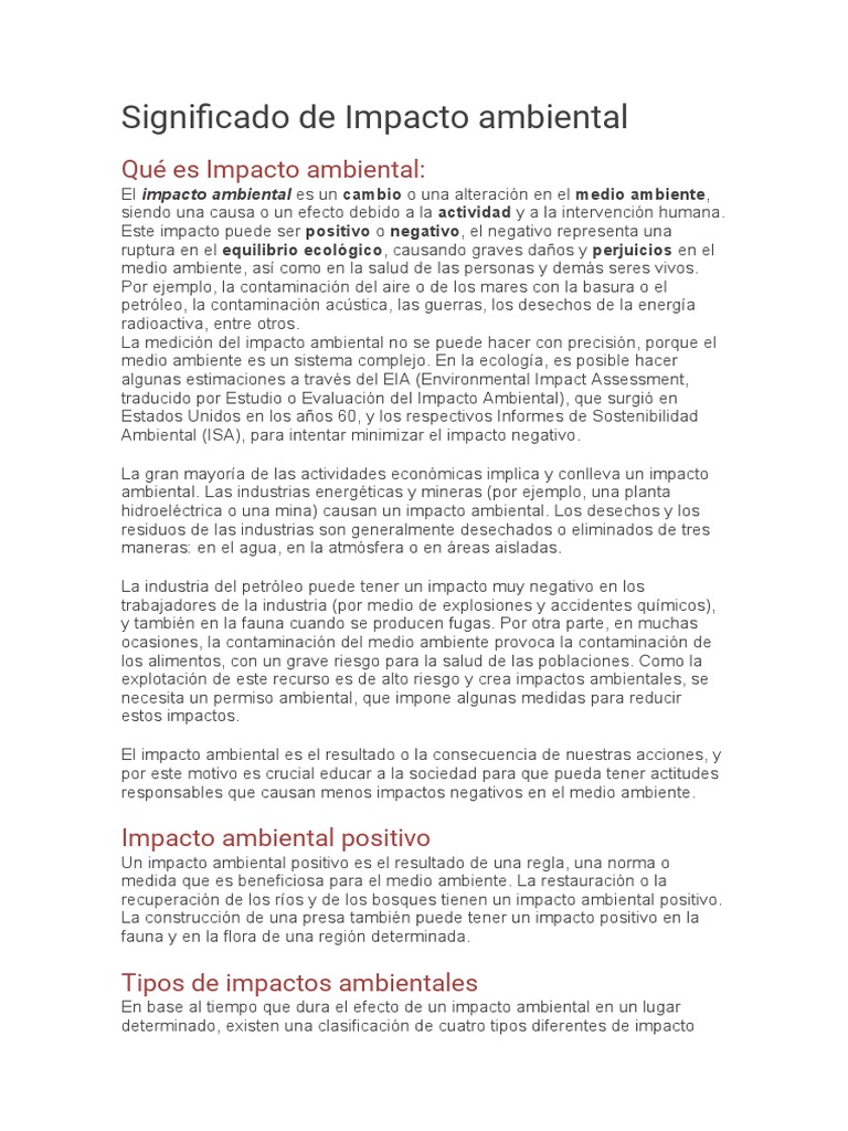 Significado de Impacto Ambiental | PDF