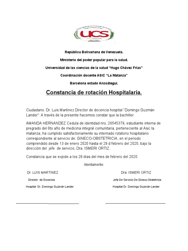 Carta De Rotacion Hospitalaria