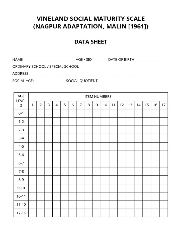 Vineland Social Maturity Scale PDF