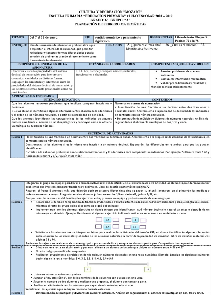 Planeación Matemáticas 6° Grado A | PDF