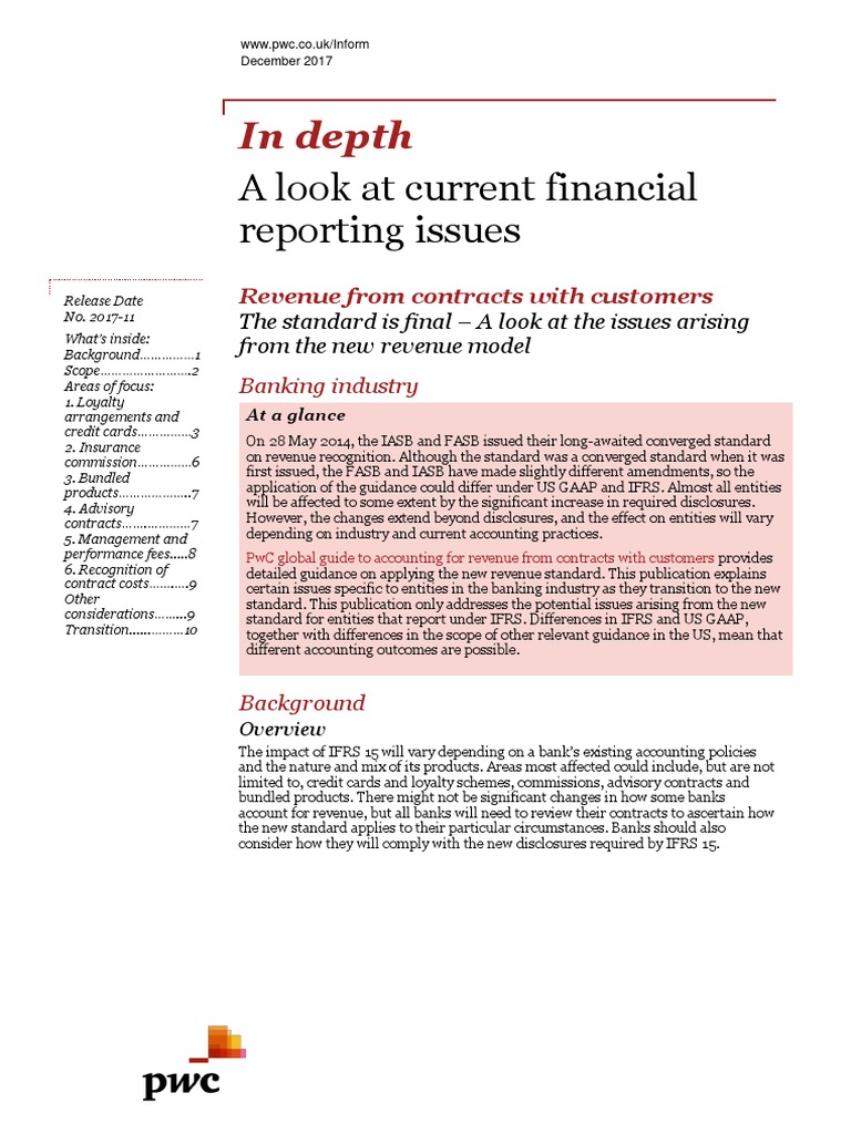 IFRS 15 For Banks - PWC in Depth INT2017-11 | PDF