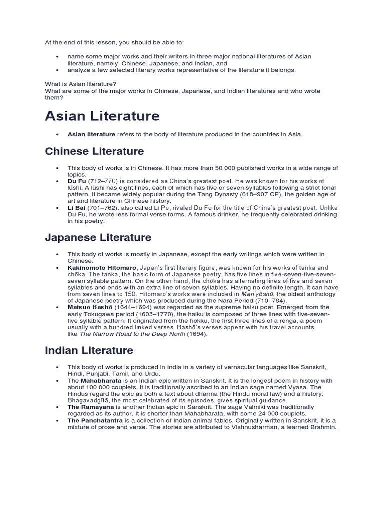 Major Works in Asian Literature | PDF