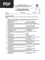 Social Dimensions of Education Prelim Exam