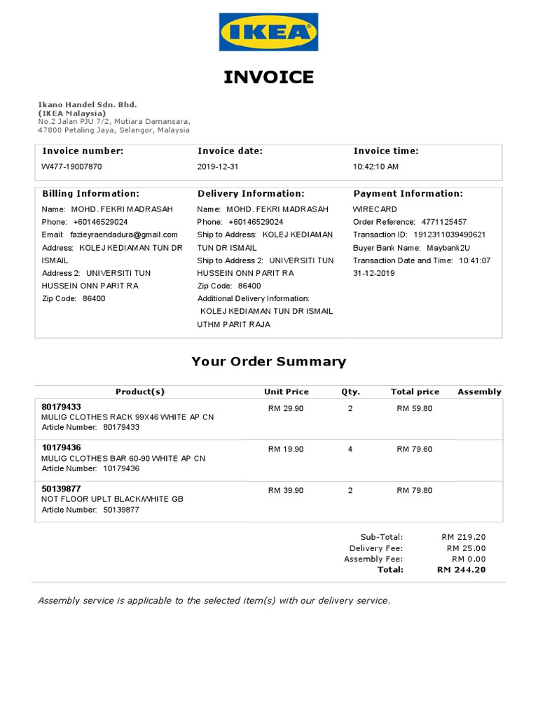 Web Order Invoice W477 Pdf