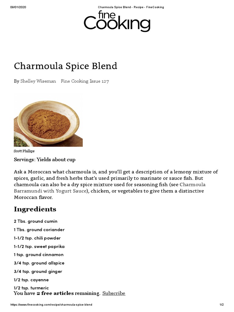 Charmoula Spice Blend Recipe FineCooking PDF