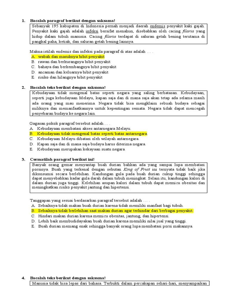 Soal Us Bindo Paket 1