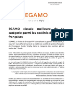 Communiqué de Presse EGAMO Classée Meilleure de Sa Catégorie Parmi Les Sociétés de Gestion Françaises