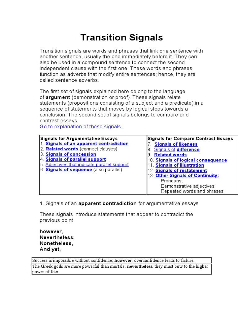 Transition Signals Etc | PDF | Clause | Odyssey