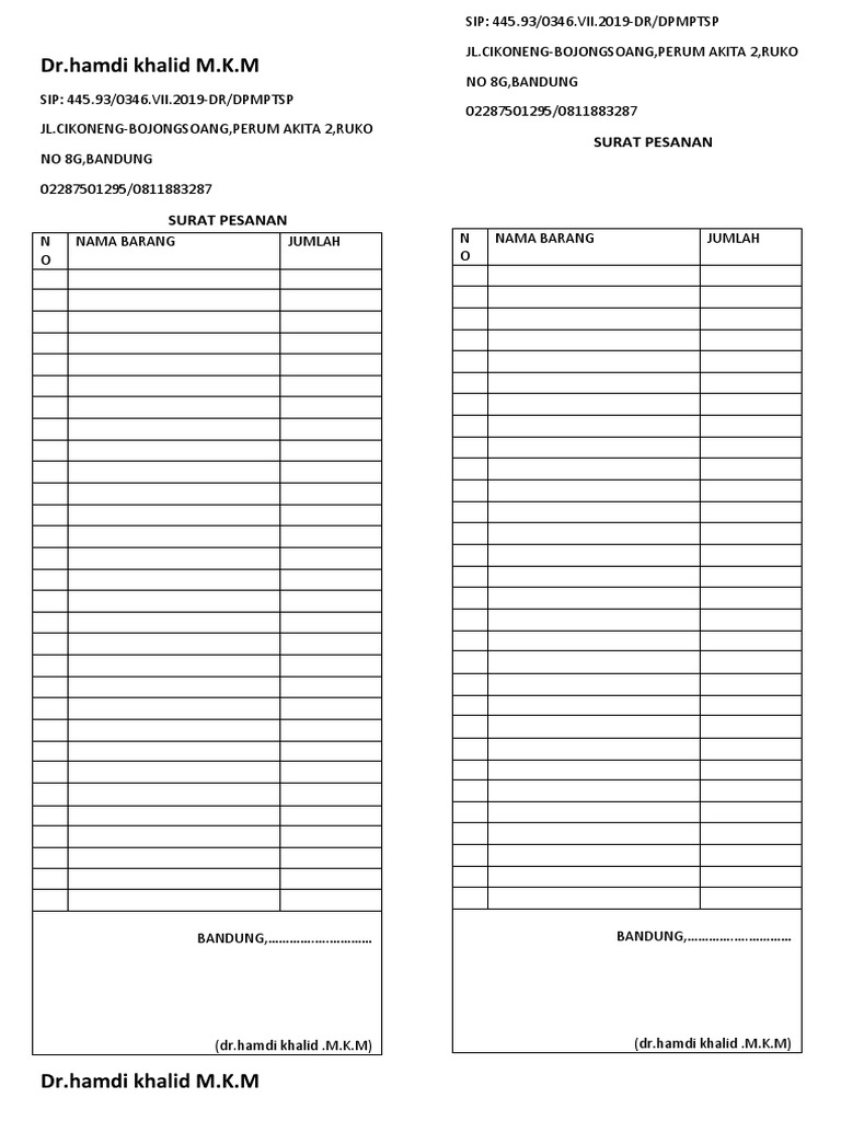 Surat Pesanan Obat Apotek Perintis Pdf