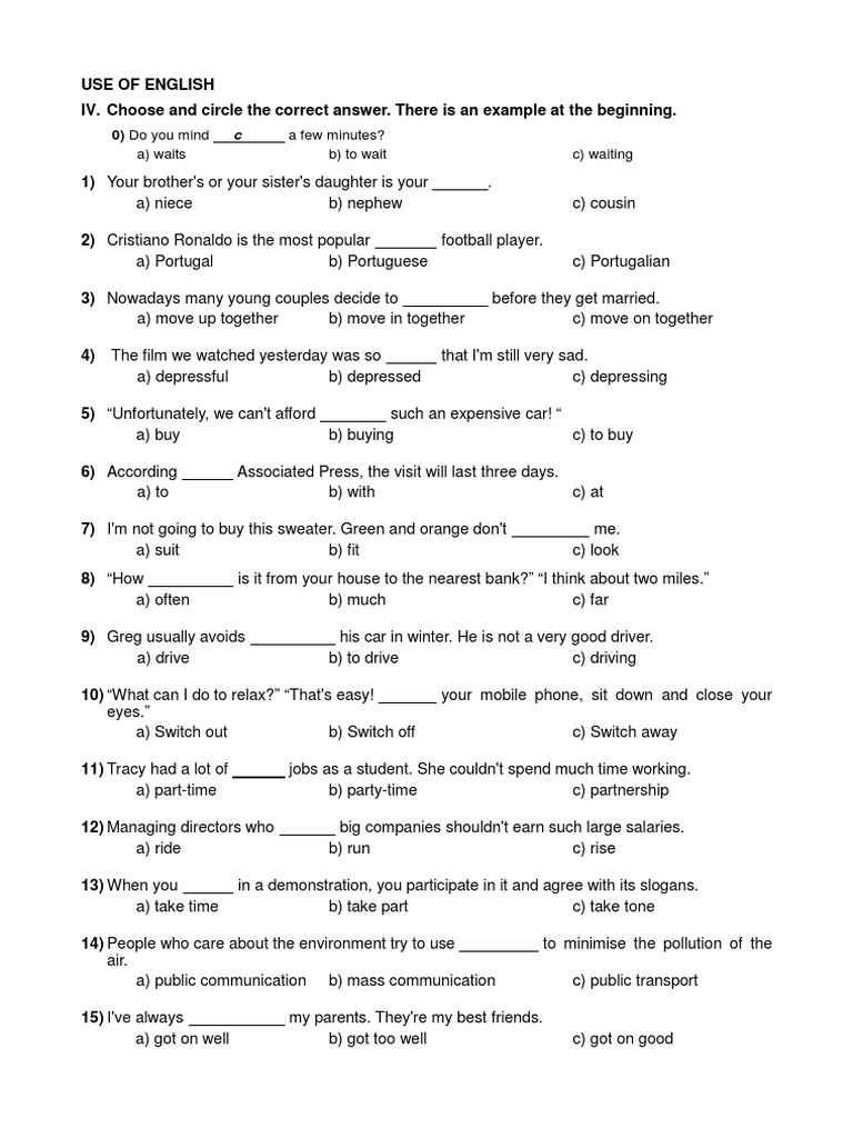 A2-B1 English Test Practice Questions | PDF