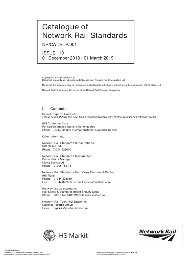 Catalogue of Network Rail Standards NR CAT STP 001Issue110 PDF