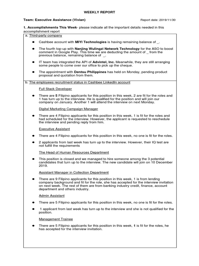 WHAT SHOULD A WEEKLY REPORT INCLUDE intelligence overview