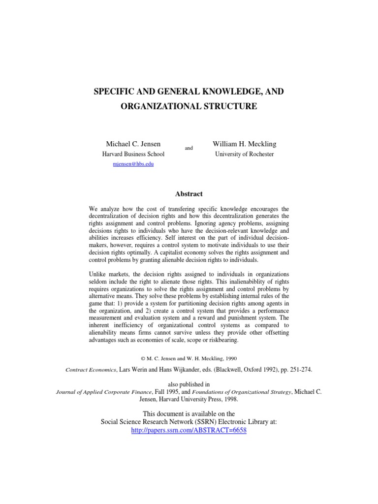 Specific and General Knowledge, and Organizational Structure | PDF