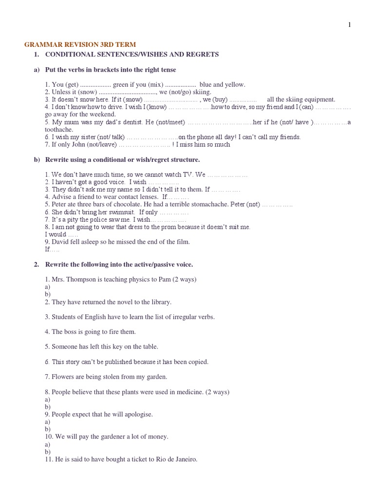 Grammar Revision 1 3rd Term | PDF | Language Arts & Discipline