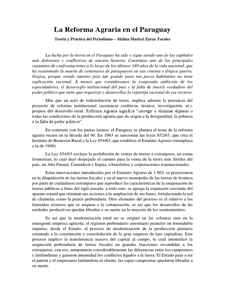 La Reforma Agraria en Paraguay: Historia y Fracasos | PDF