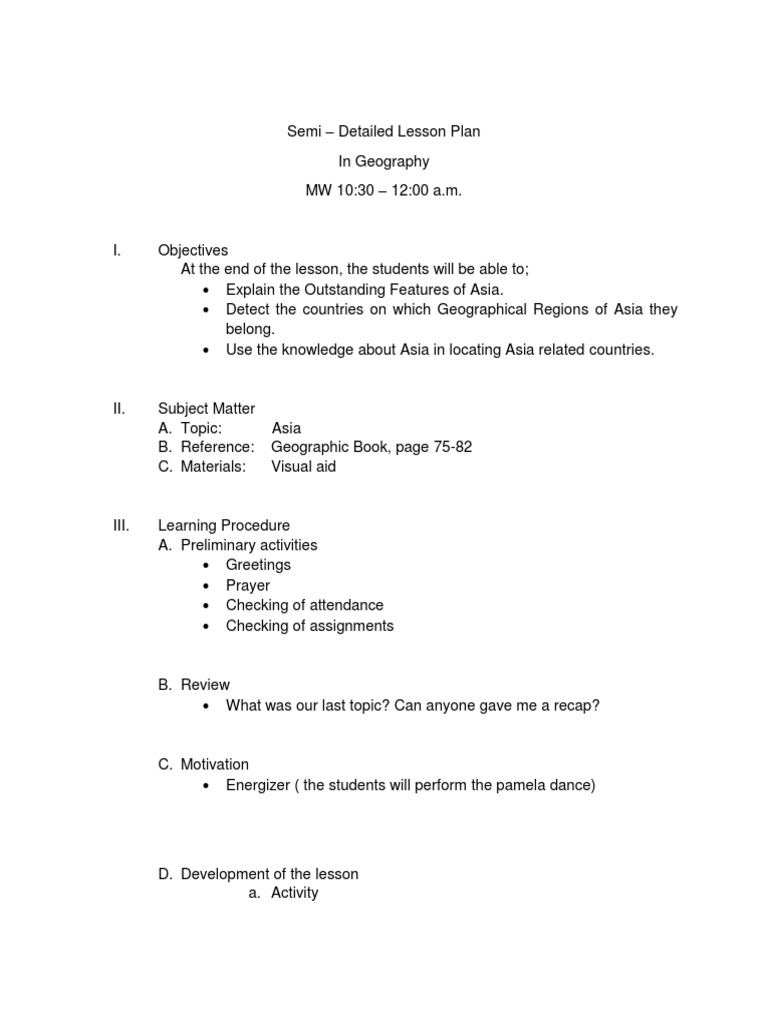 Semi Detailed Lesson Plan in Geography | PDF
