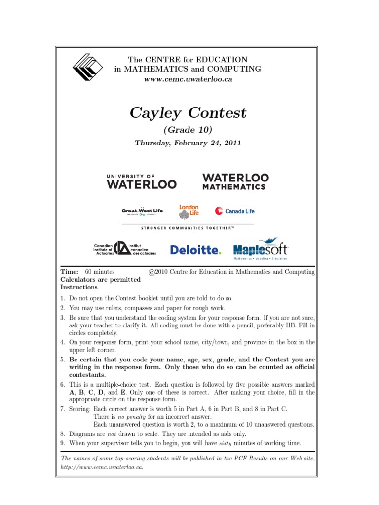 2011 Cayley Contest | PDF