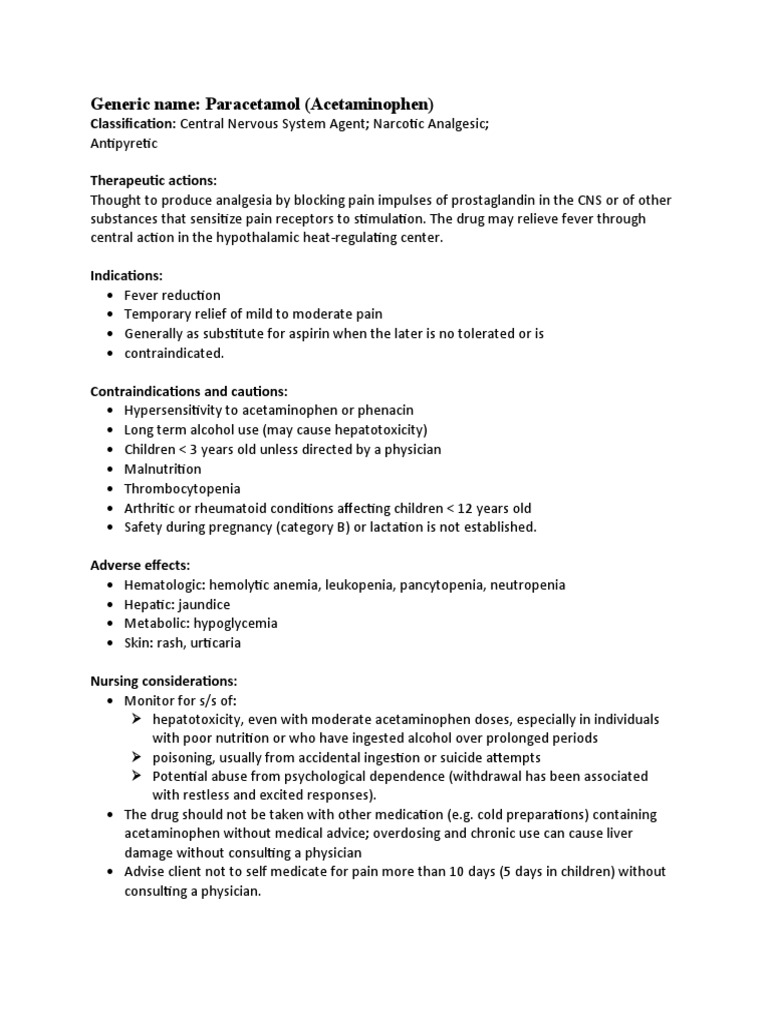 A Comprehensive Overview of Paracetamol (Acetaminophen) including