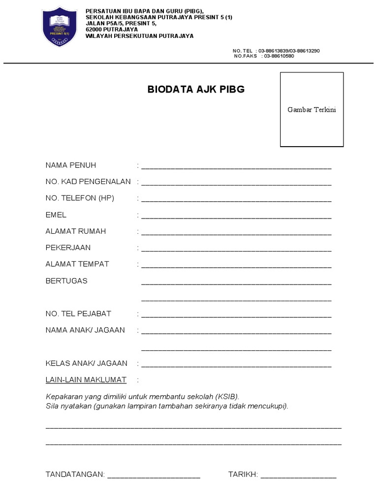Borang Biodata Pibg Pdf Komputer
