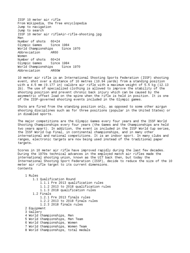 Rules, Equipment, and Scoring for the ISSF 10 Meter Air Rifle Shooting ...