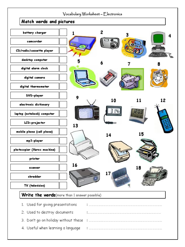 Vocabulary Matching Electronics PDF