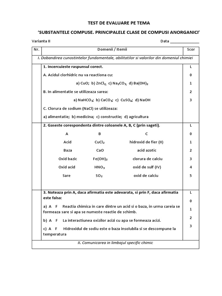 Test Pe Tema Substante Compuse | PDF