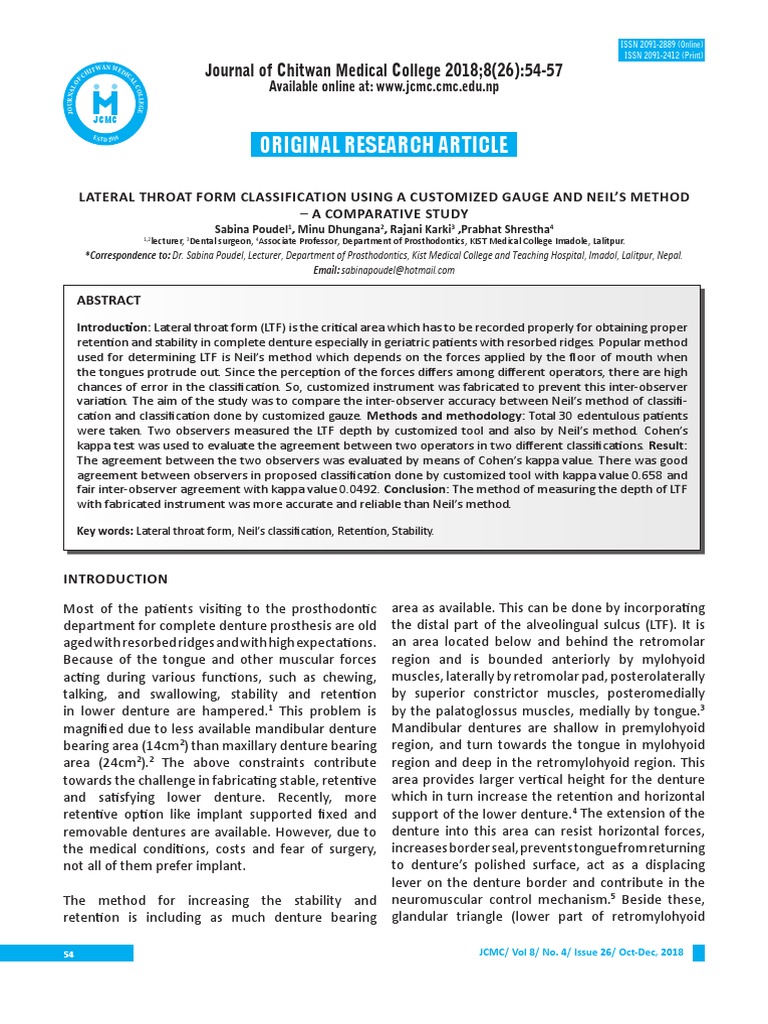 Lateral Throat Form Classification Using A Customi | PDF | Dentures ...