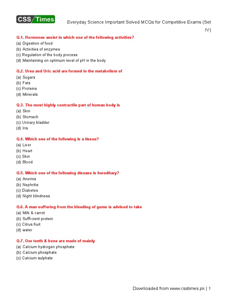 Everyday Science MCQs for Exams IV | PDF | Sun | Moon