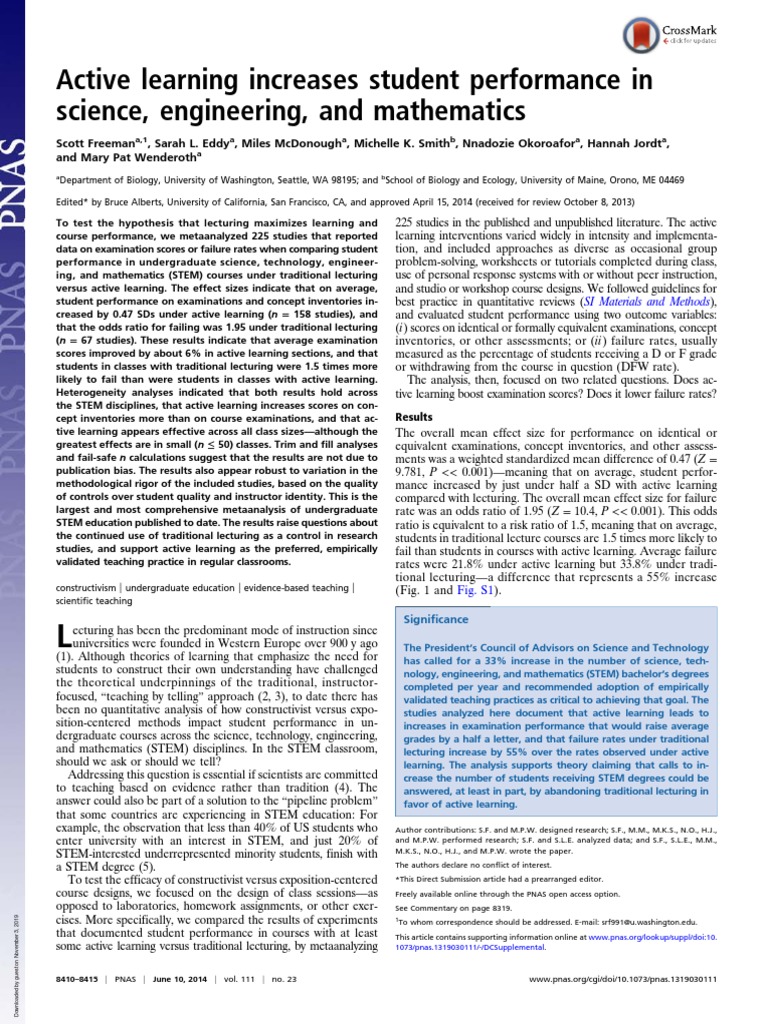Active Learning Increases Student Performance in Science | PDF | Effect ...