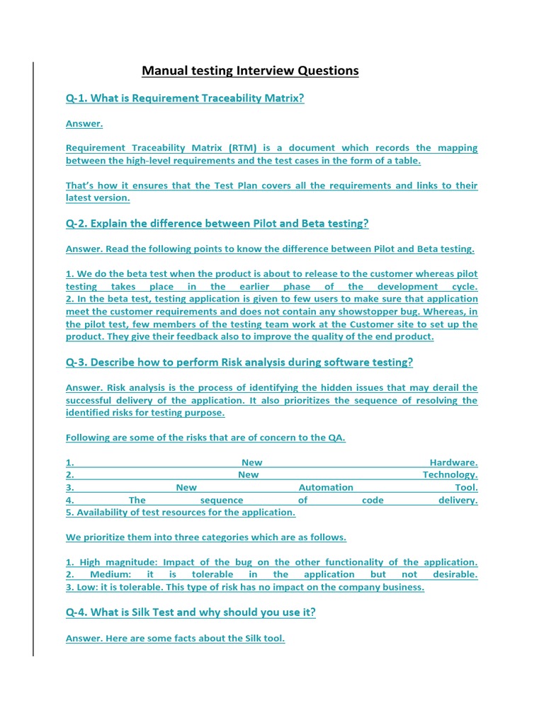 Manual Testing Interview Questions | PDF