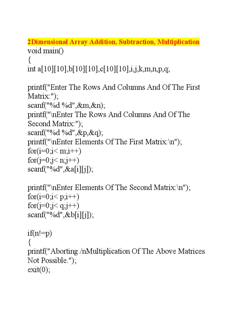 2D Array Operations in C Programming | PDF | Computers