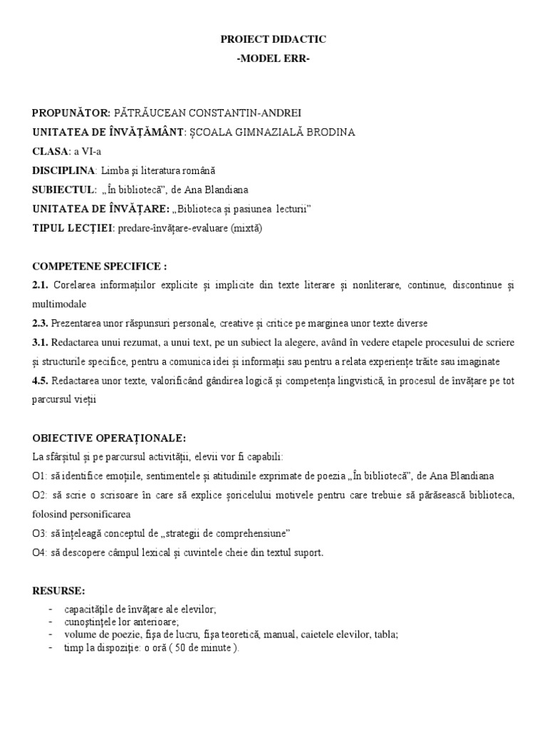 2.proiect in Biblioteca Ana Blandiana | PDF