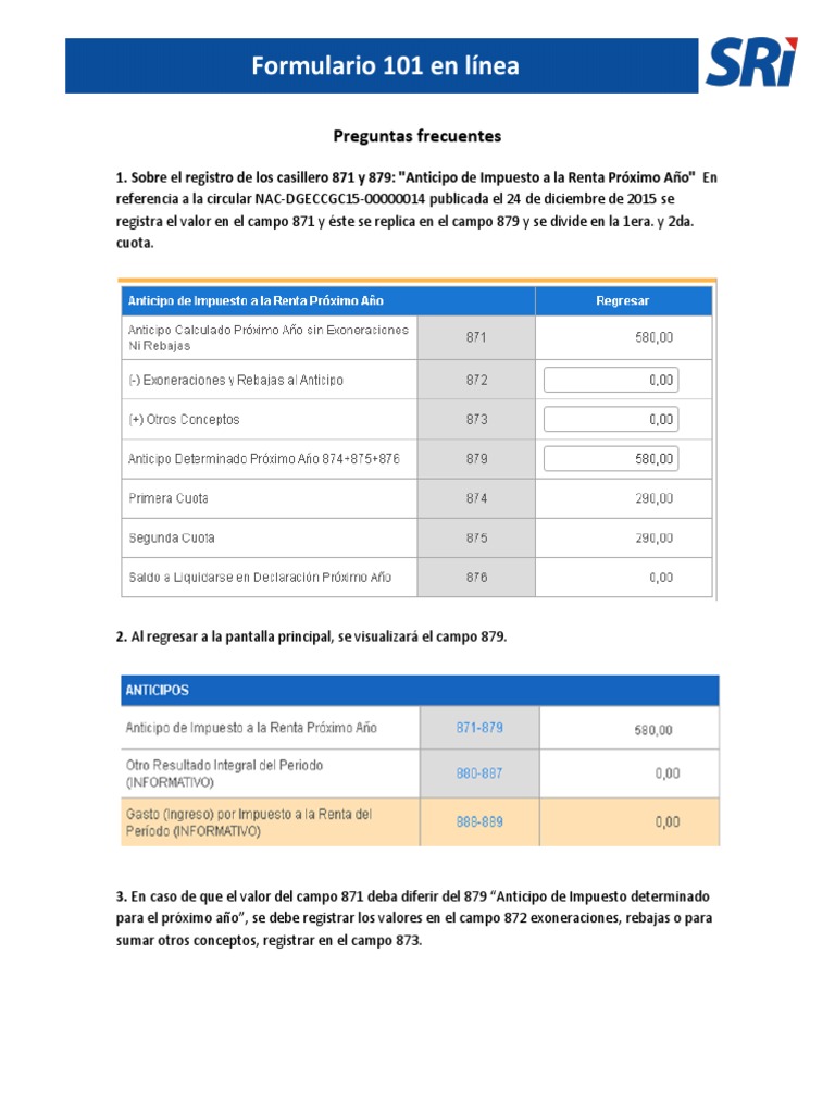 Guía del Formulario 101 en Línea | PDF