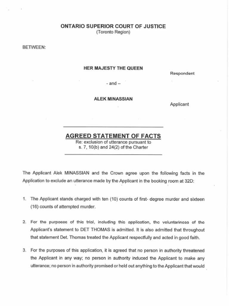 Alek Minassian Case: Agreed Statement of Facts | PDF