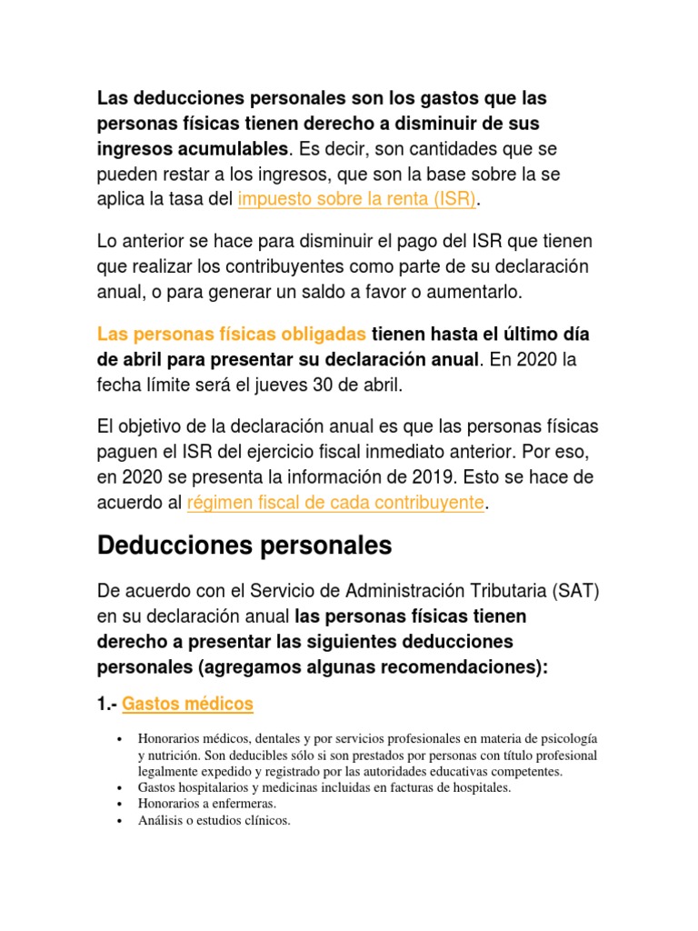Deducciones Personales PF. | PDF