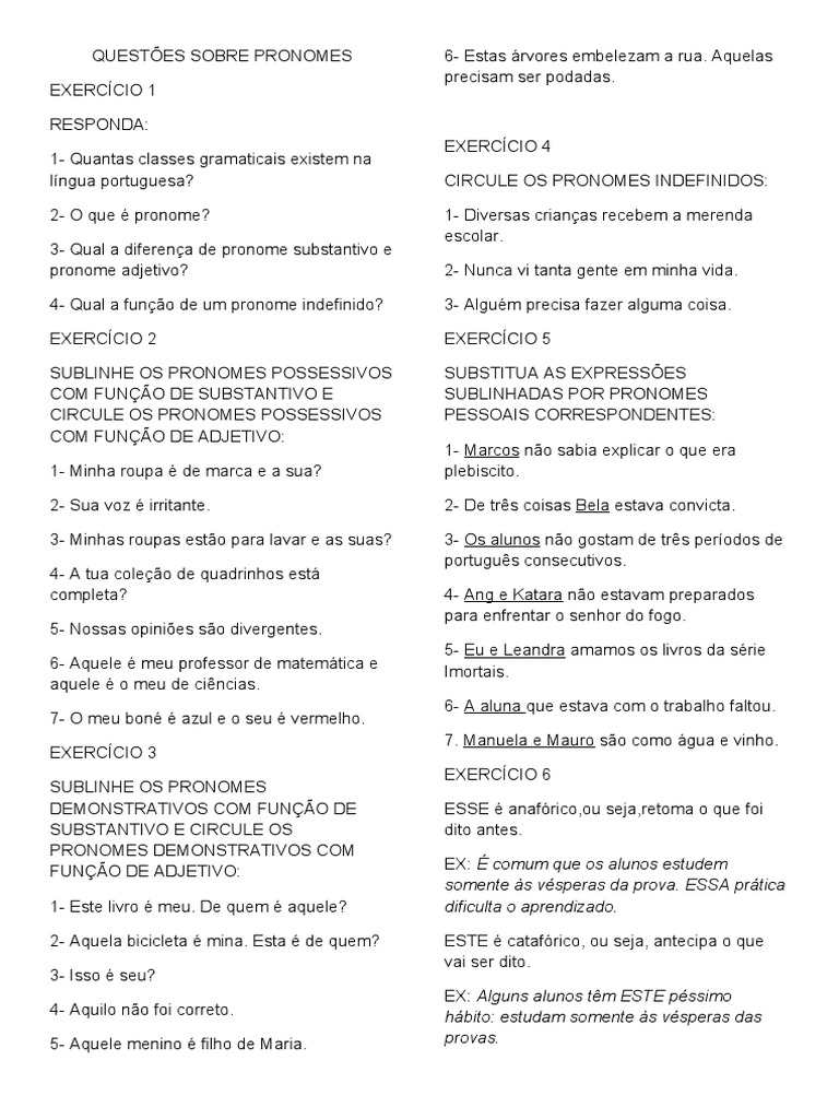 Questões Sobre Pronomes | PDF
