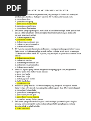Soal Praktikum Akuntansi Manuaktur