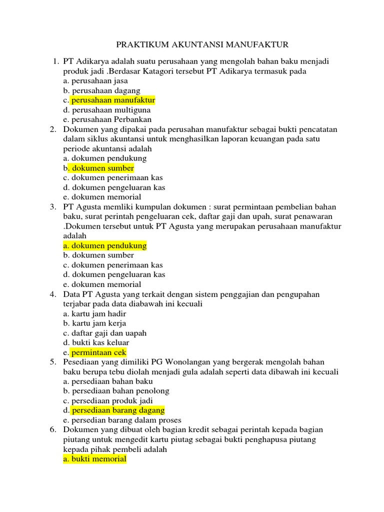Soal Praktikum Akuntansi Manuaktur