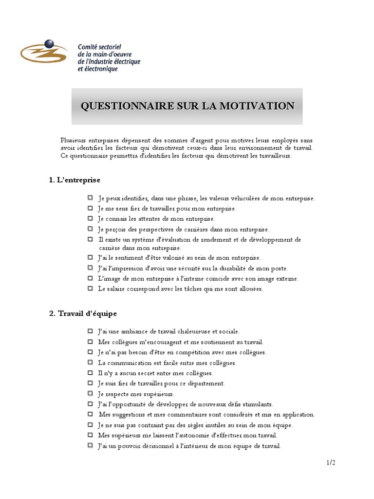 Questionnaire Motivation | PDF