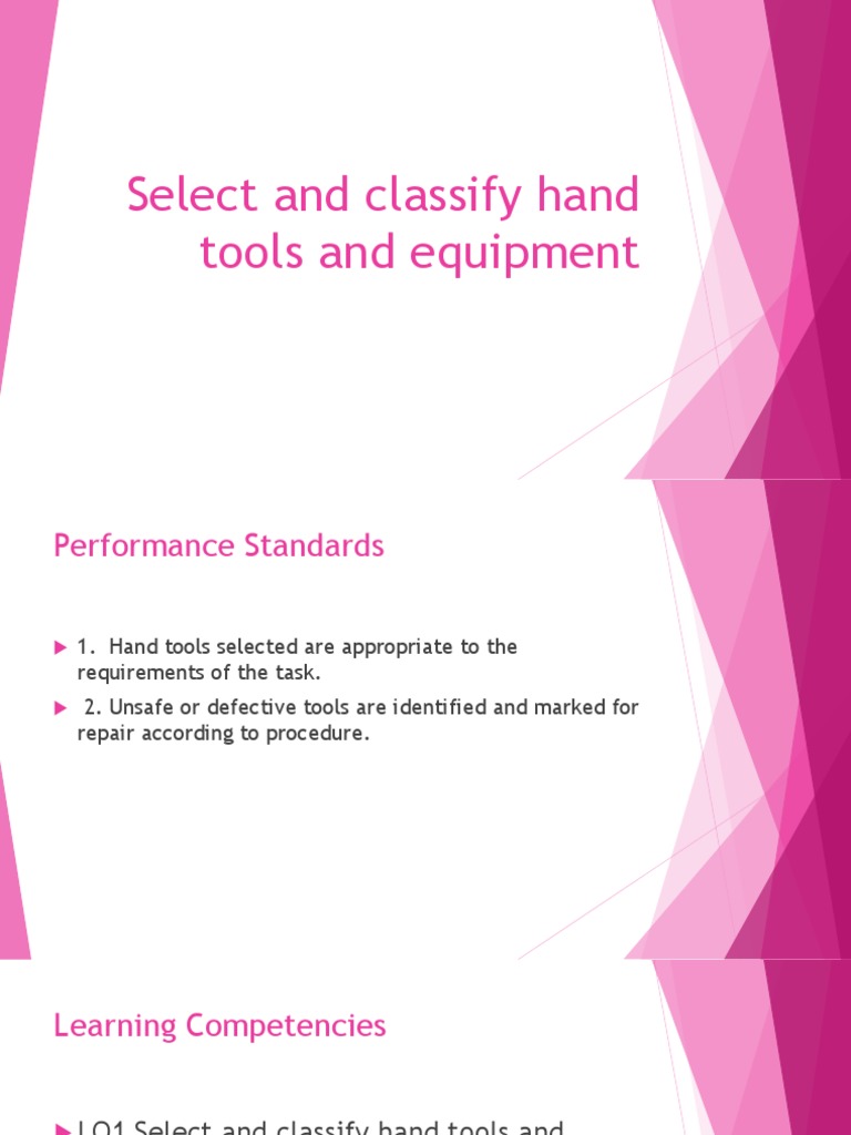 LO1 Select and Classify Hand Tools and Equipment PDF