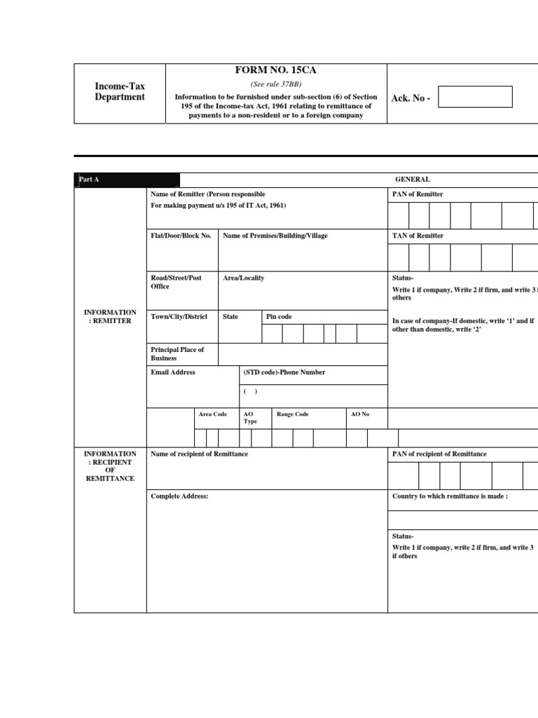 Income Tax Form 15CA for Remittances | PDF | Permanent Establishment ...