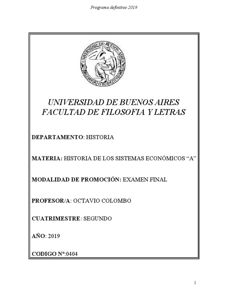 Programa de Historia de Sistemas Económicos | PDF | Finanzas y dinero ...