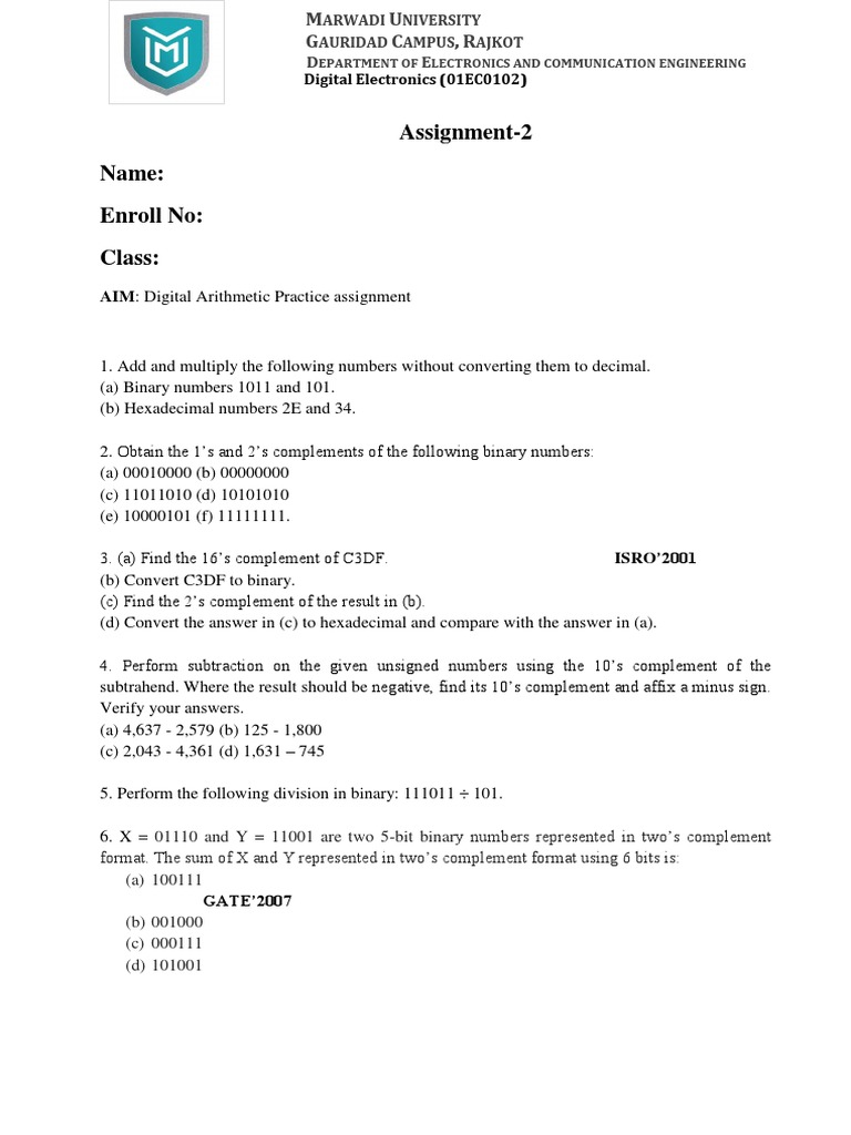 Digital Arithmetic Assignment Guide | PDF