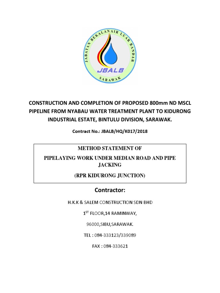 RPR Pipe Construction Method Statement | PDF | Technology & Engineering