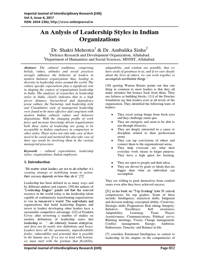 Leadership Styles in Indian Organizations | PDF | Career & Growth